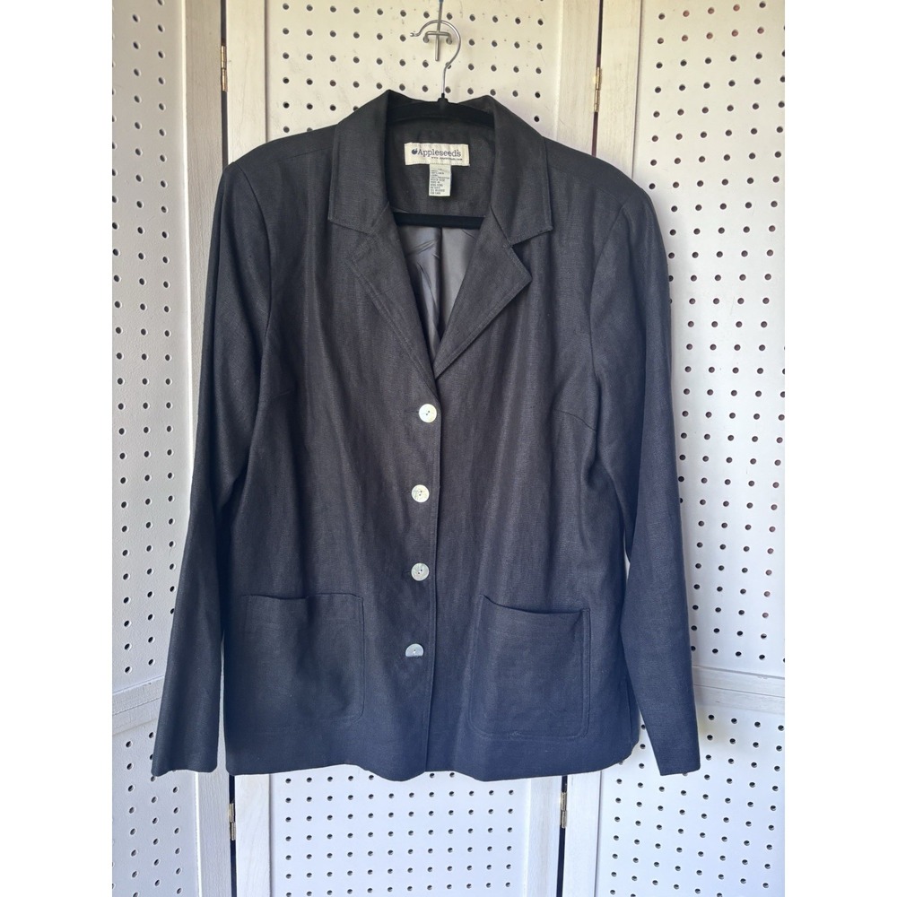 Appleseed's‎ Women's 12 Black 100% Linen 4 Button Blazer Jacket Lined